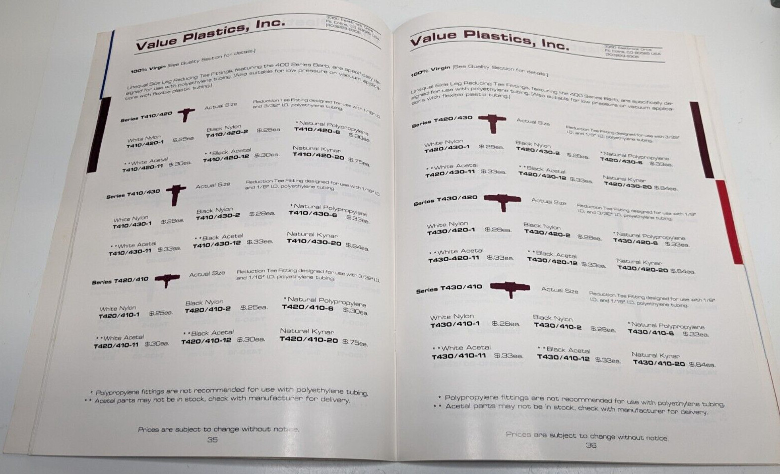 Vintage 1989 Value Plastics, Inc Reference Guide/Catalog for Miniature Fittings