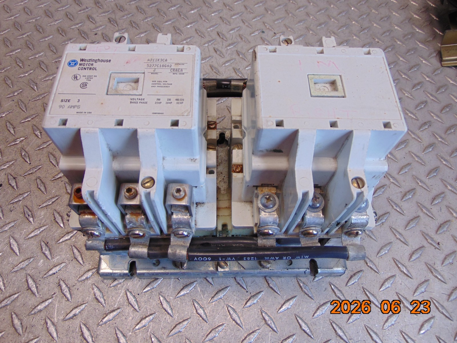 WESTINGHOUSE A211K3CA SIZE 3 90A REVERSING MOTOR CONTROL CONTACTOR