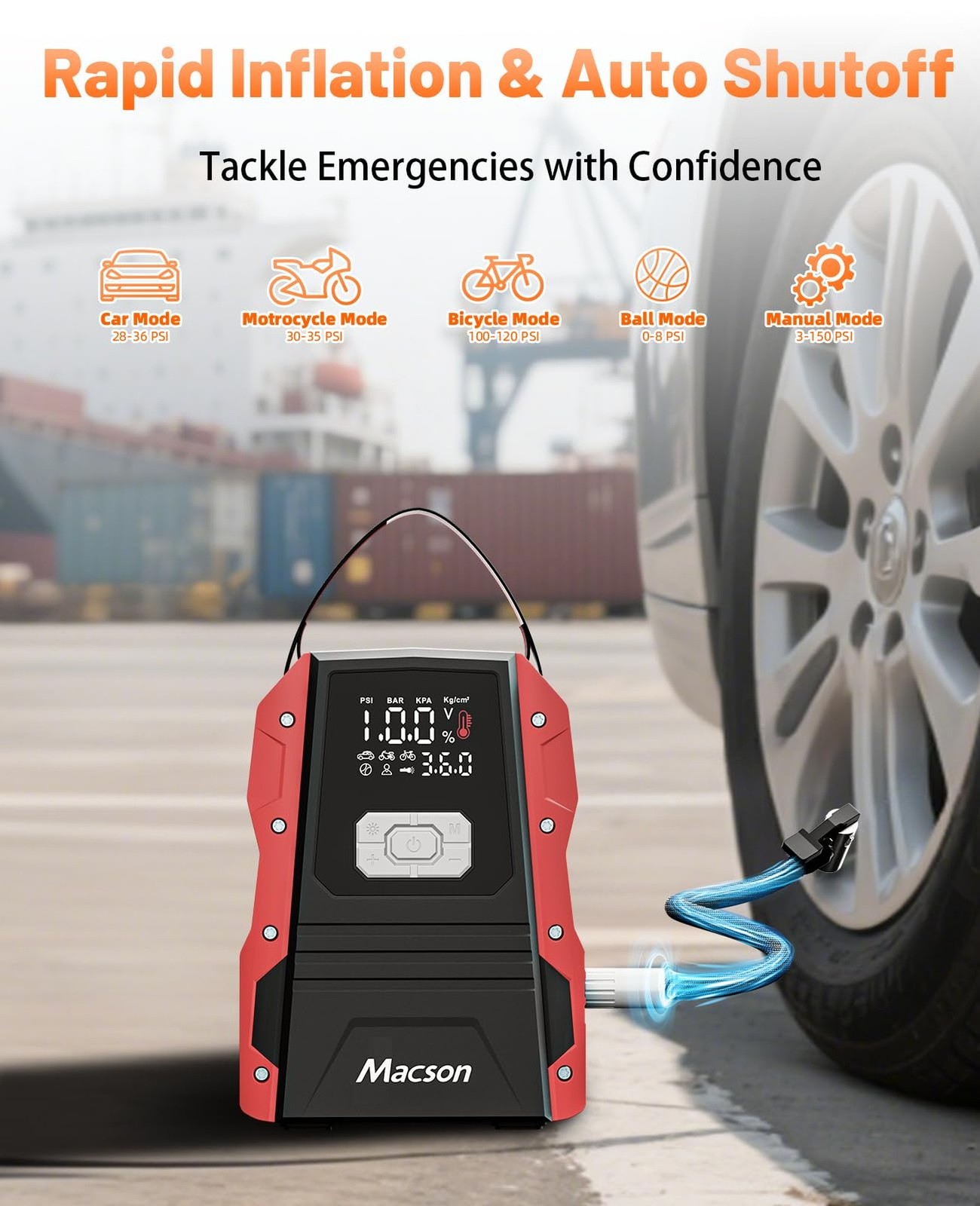 5000A Jump Starter with Air Compressor – Portable 12V Jump Box Battery Pack f…