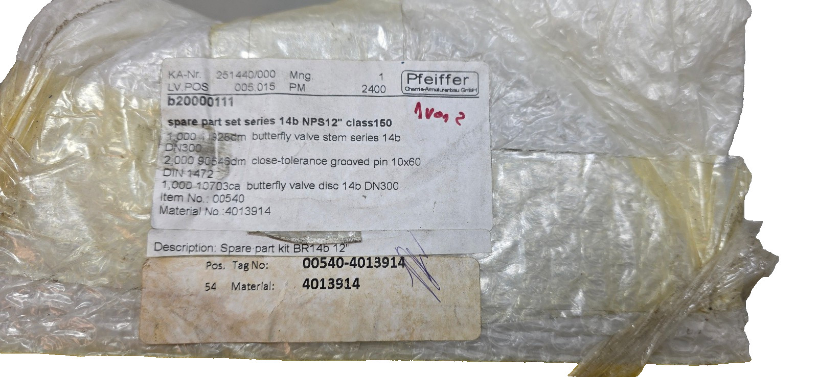 Pfeiffer 251440/000 b20000111 Spare Part Set 14b NPS 12″ Cl 150 11928dm 90546dm