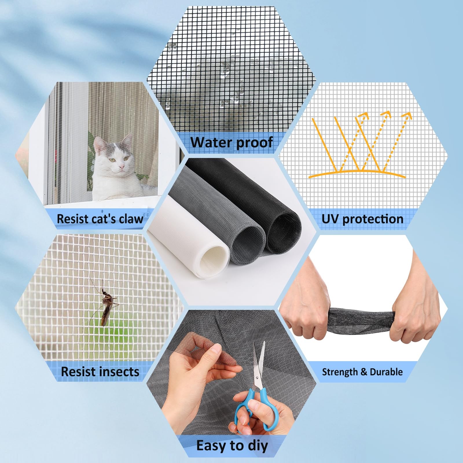 48″x102″ Window Screen Mesh, Fiberglass Screen, 48″x102″, Black