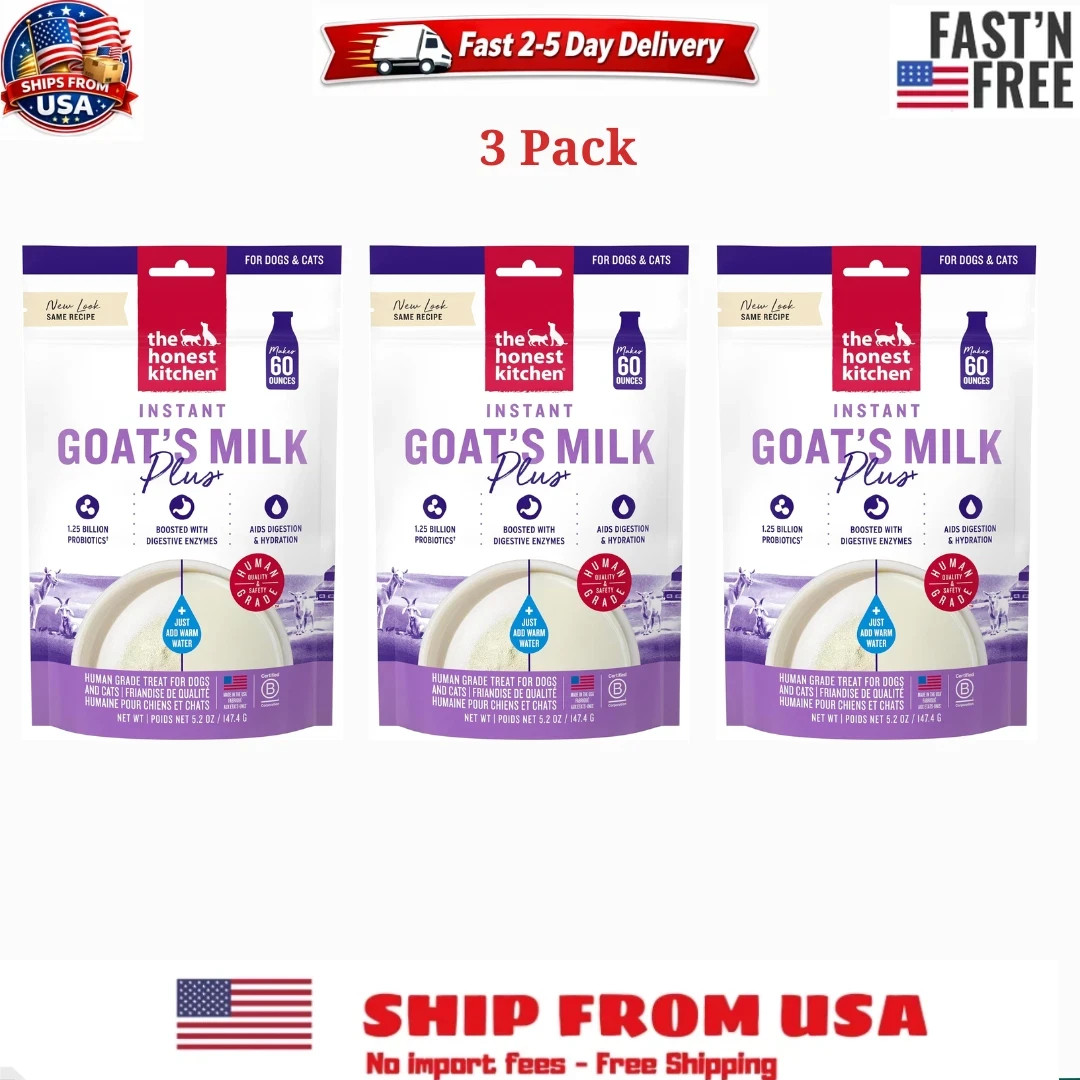 3 PACK The Honest Kitchen Human Grade Instant Goat’s Milk with Probiotics, 5.2oz