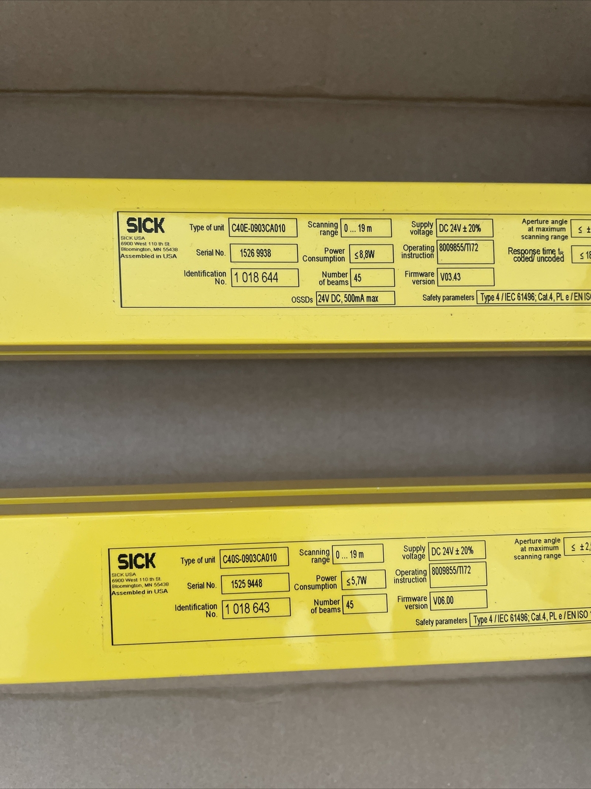 SICK C4000 Safety light curtains, C40P-0903CA010, C40S-0903CA010 C40E-0903CA010