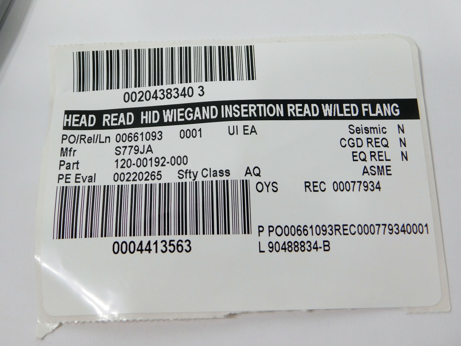 Sensor Engineering 120-00192-000 Head Read hiD Wiegand Insertion Read w/LED Flan