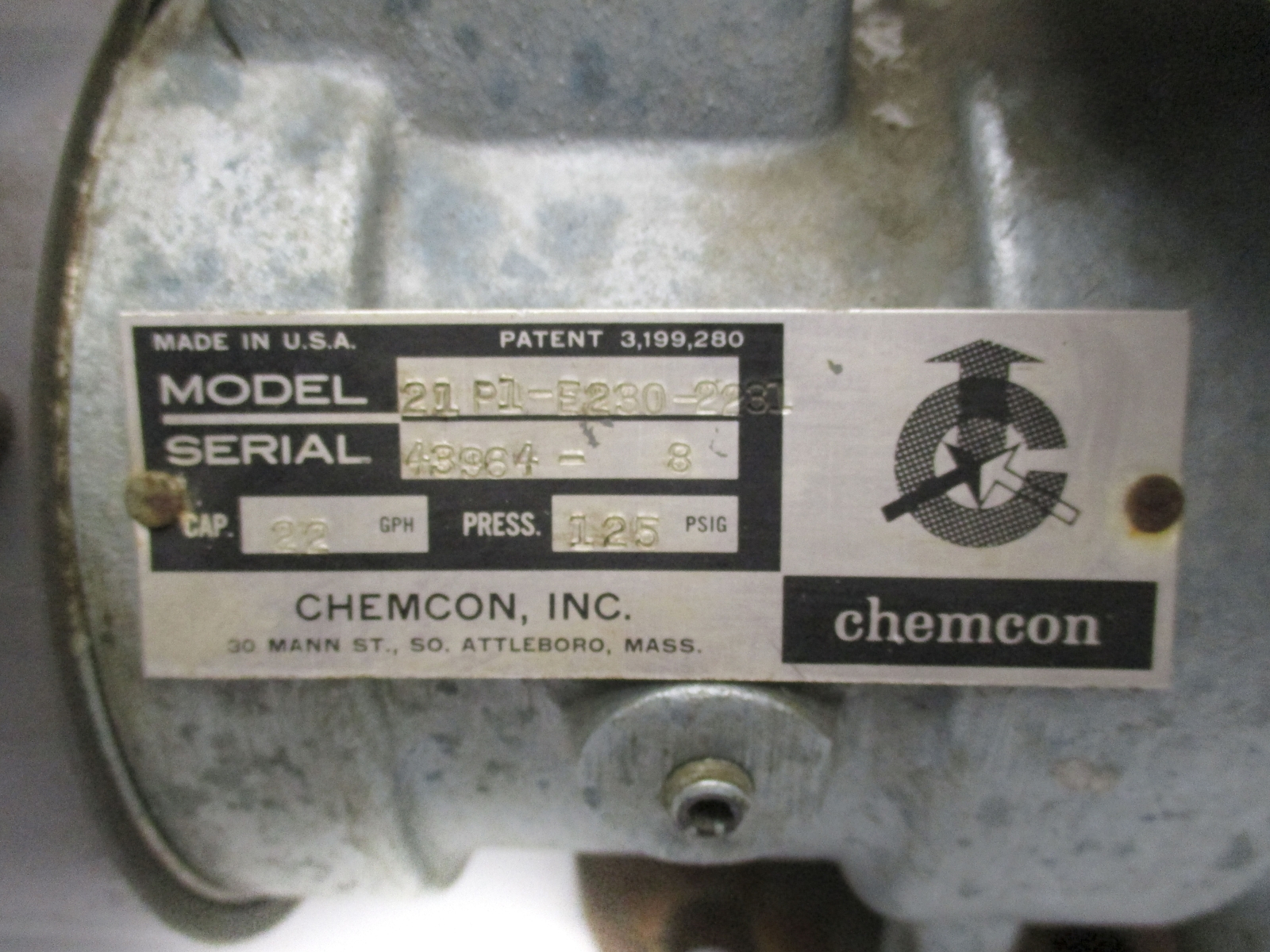 CHEMCON 21P1-E230-2231 125PSIG UNMP