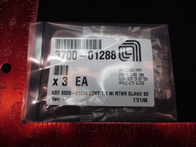 Applied Materials (AMAT) 3700-01288 GASKET VCR 1/4 NI CONTOURED (PACK OF 3)