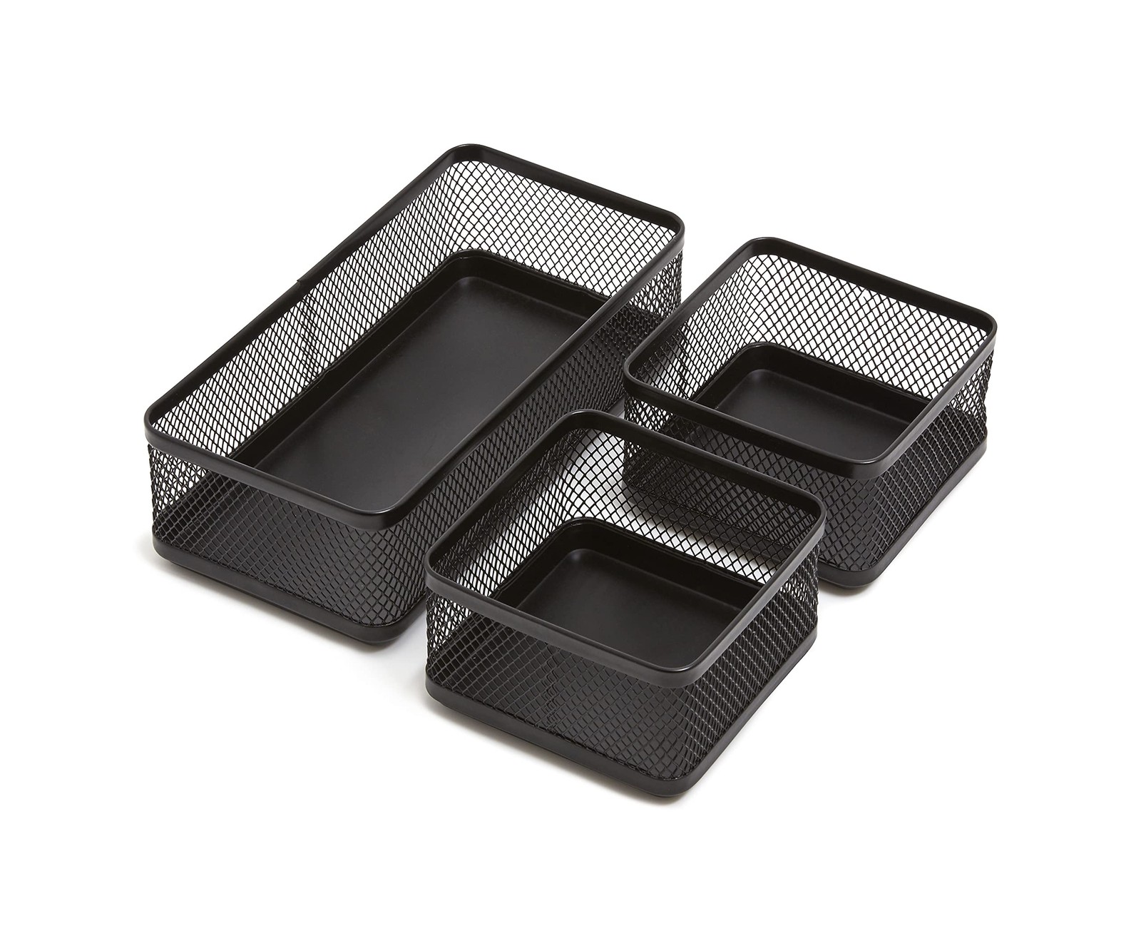 TRU RED Stackable Wire Mesh Desk Organizer, 3‑Compartment – No Size, black