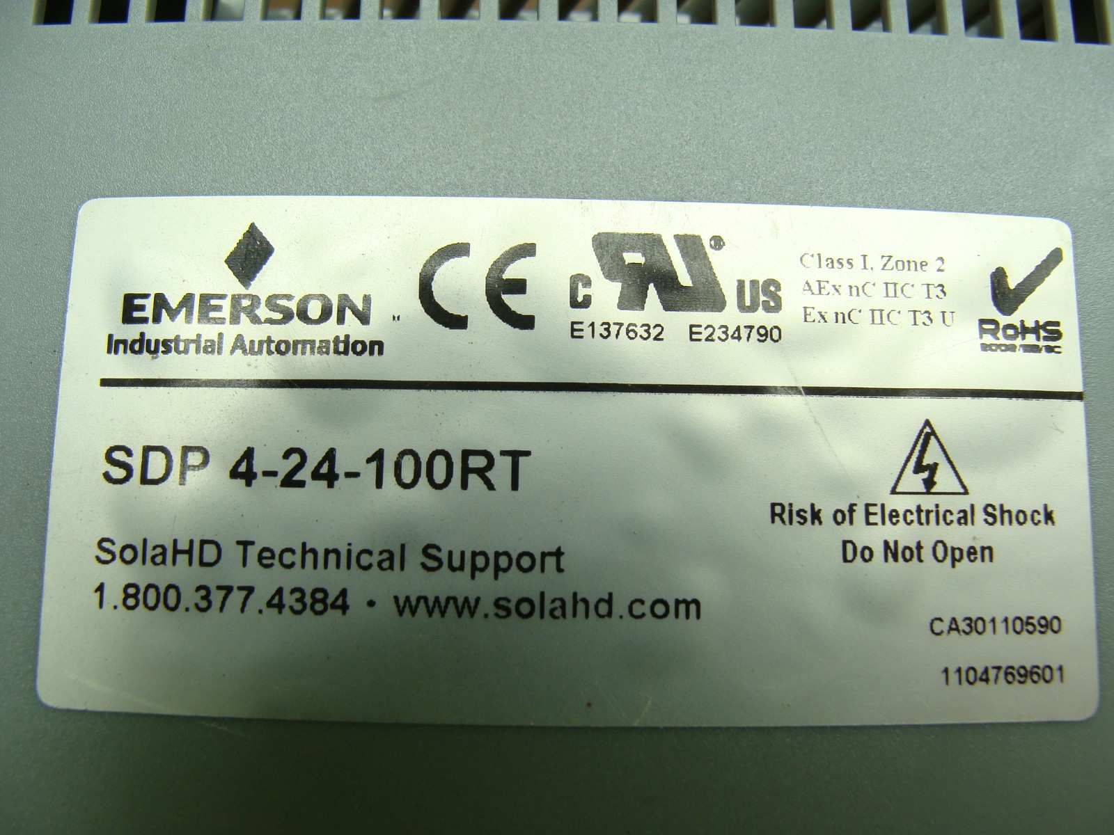SOLA EMERSON POWER SUPPLY SDP 4-24-100RT 115/230VAC 2.2/1.2A