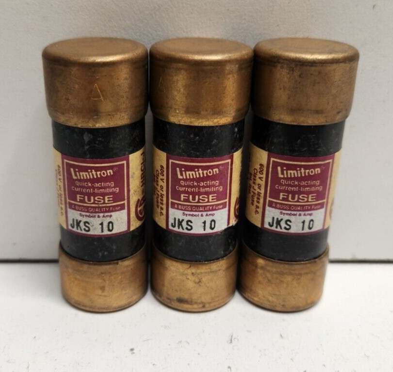 LOT OF 3 NEW OLD STOCK! BUSSMANN LIMITRON 10A 600V CLASS J FUSES JKS-10