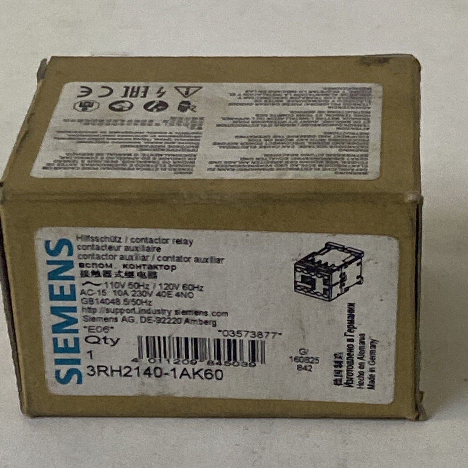 SIEMENS 3RH2140-1AK60 CONTACTOR RELAY 4NO 110VAC 50 HZ 120V 60HZ NNB