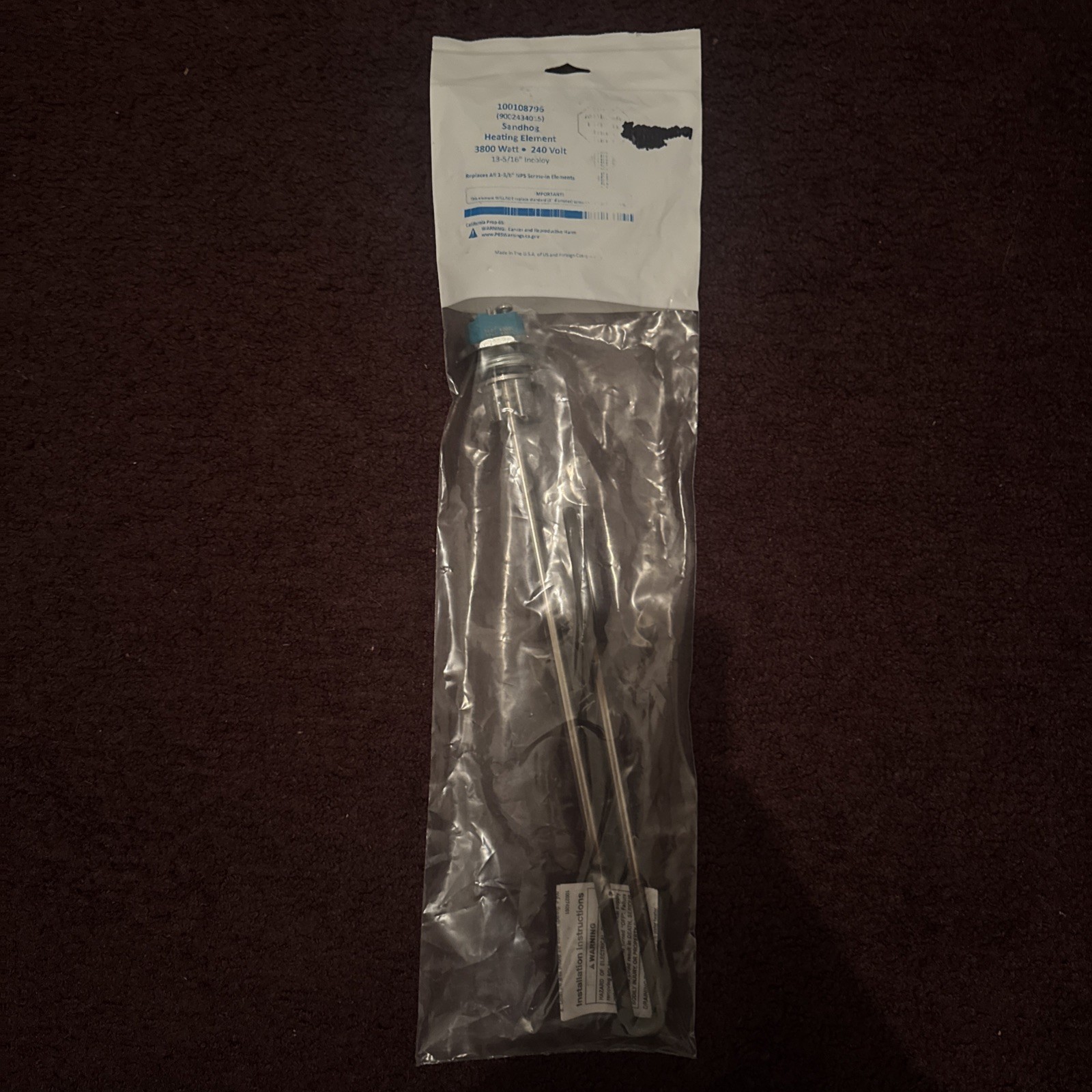 Lochinvar 100108796 Heating Element 240V 3800W 13.3125 Inches