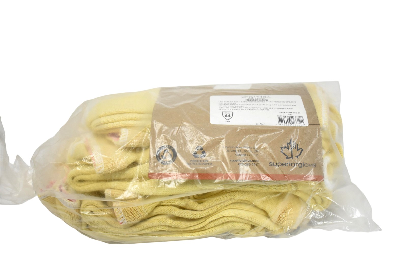 Superior Glove KFG1T18-L 18in Cut A4 Knit Tapered Sleeves Large 6 Pair Yellow