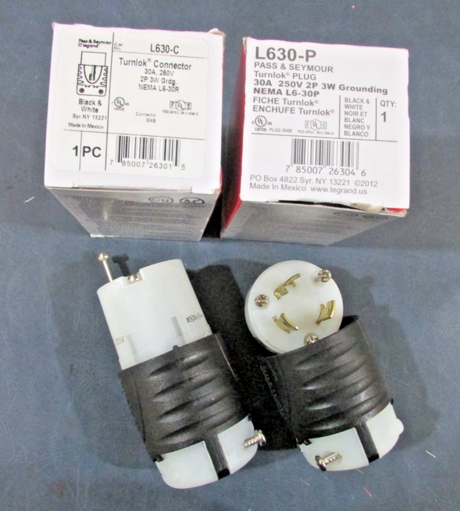 Legrand Pass Seymour L630-C Turnlok Connector, L630-P Turnlok Plug Lot of 2