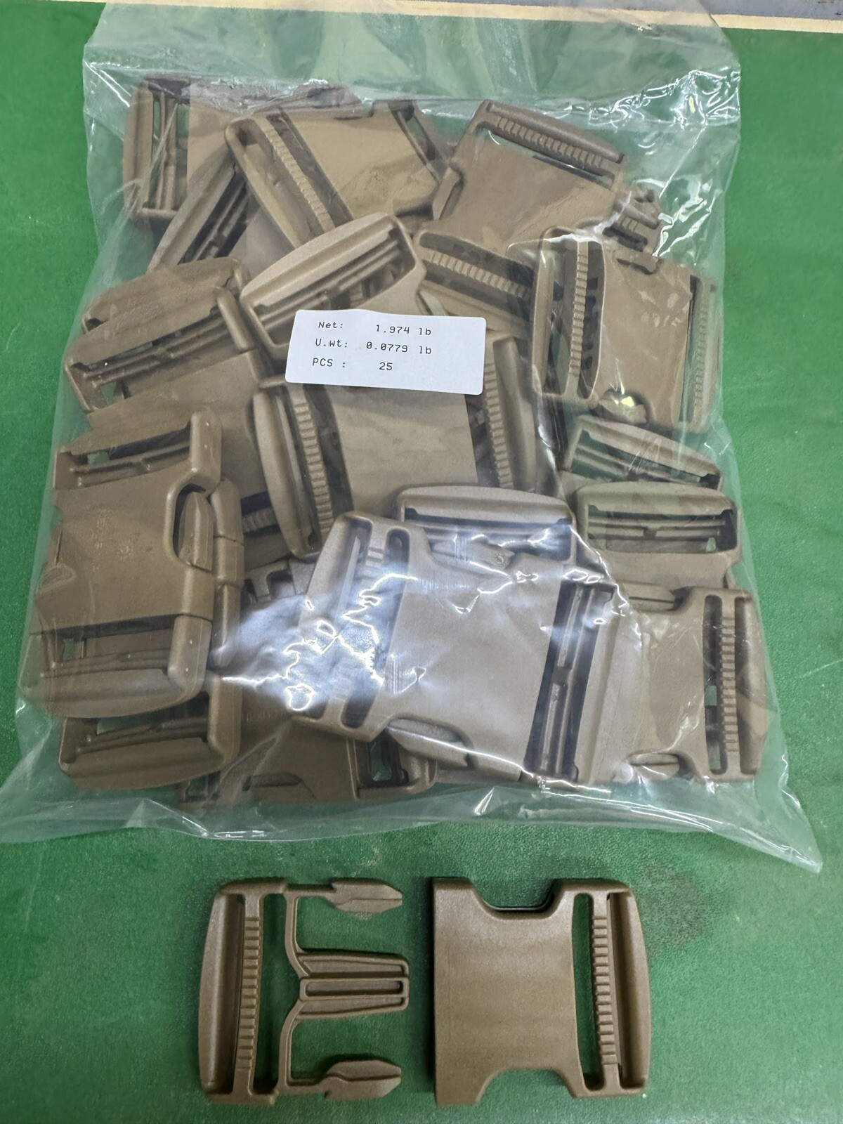 Lot of (25) 2” ITW Acetal Duel Sliding Side Release Buckle – Coyote Brown
