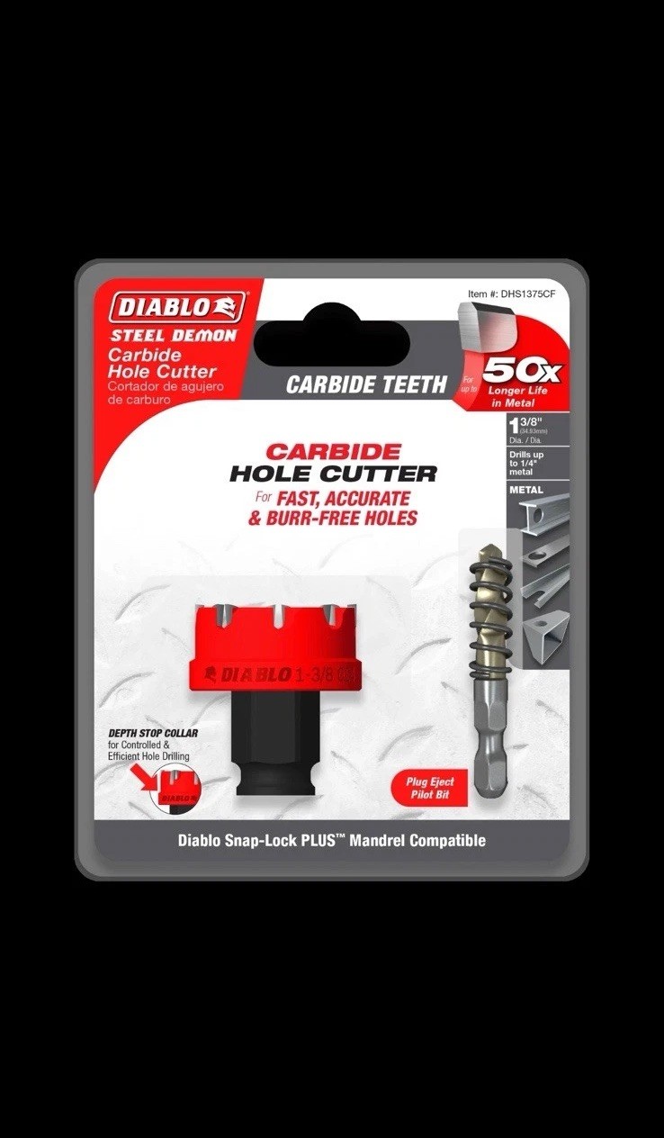 Diablo DHS1375CF Steel Demon 1-3/8″ Carbide Teeth Hole Cutter Snap-Lock Mandrel