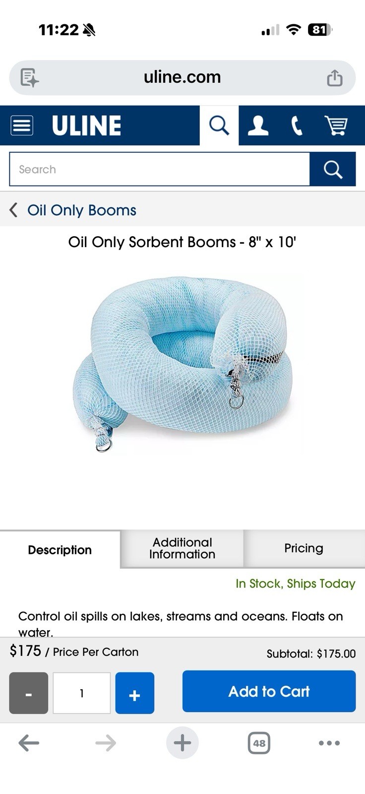 Oil Boom Oil-Only Absorbent Boom 2 Pack 8″ x 10′ Absorbs up to 16 Gal Per Bail