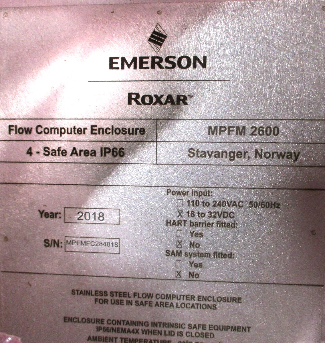 EMERSON ROXAR , MPFM2600 , MULTIPHASE FLOW METER , 2″ 600 RAISE FACE , SURPLUS