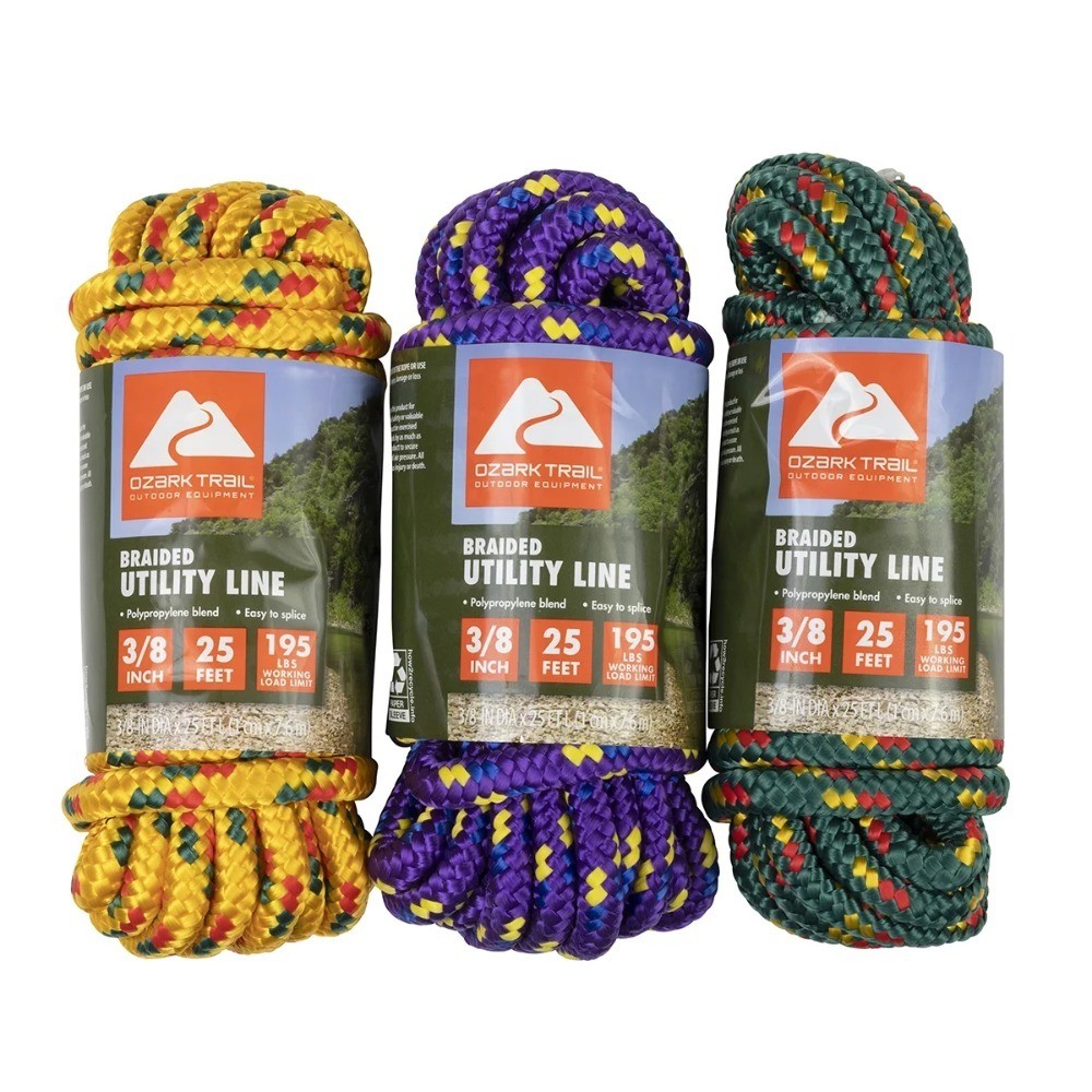 3-Pack 3/8 Inch x 25 Feet Multi-Color Polypropylene Braided Marine Boating Rope