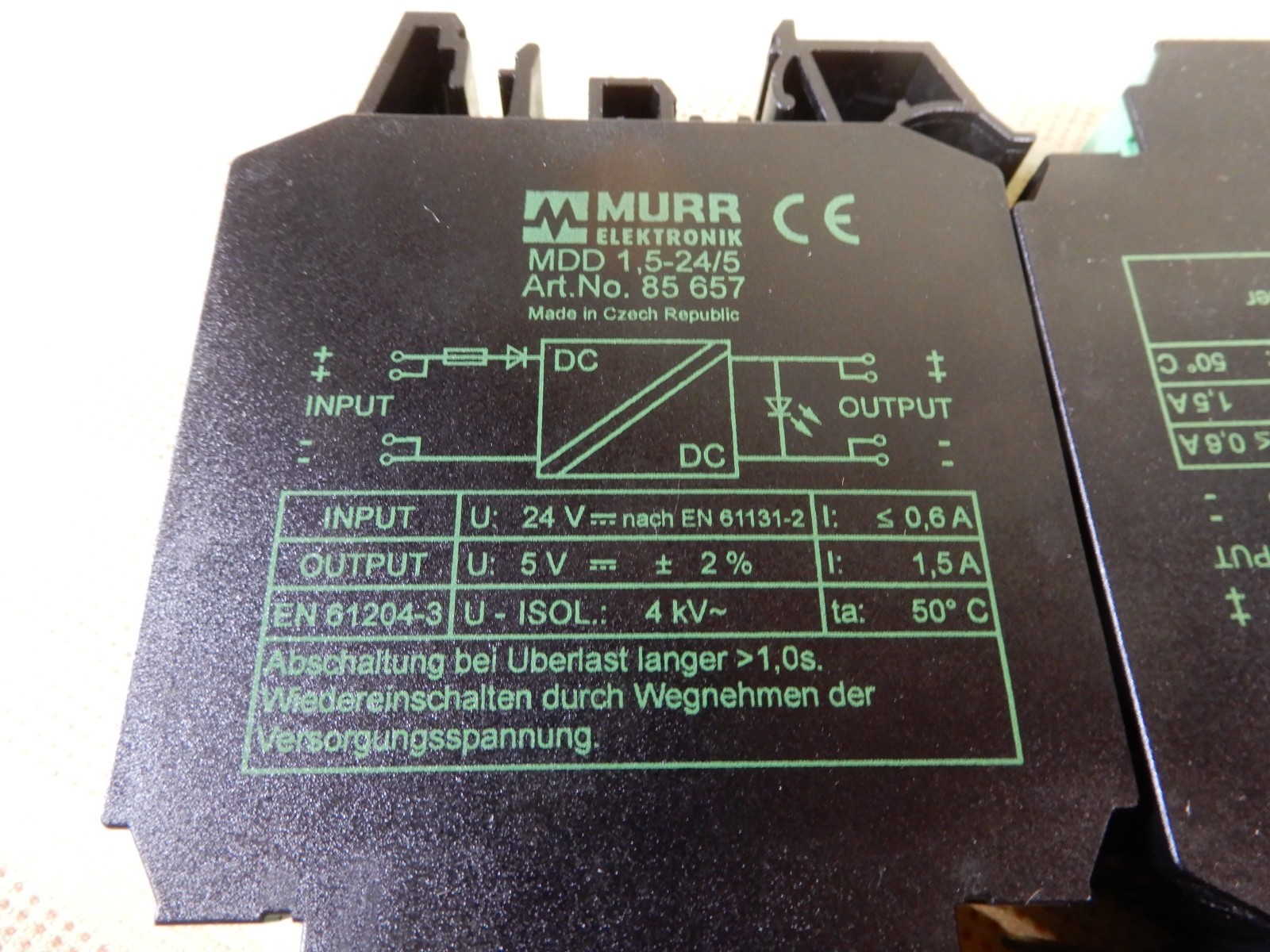 MURR Elektronik MDD 1.5-24/5 DC/DC Converter 24VDC to 5 VDC 1.5A Qty 2