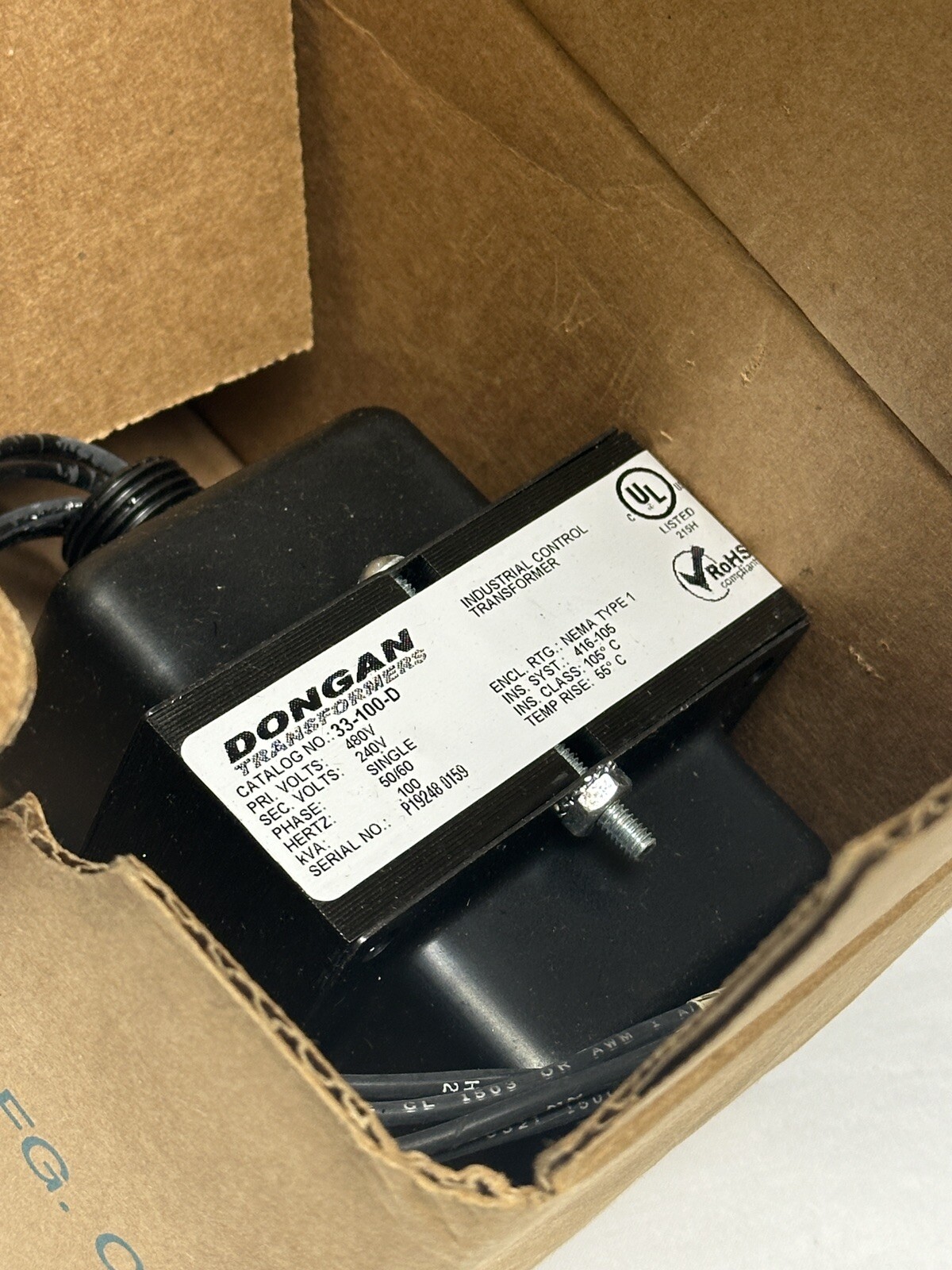 Dongan 33-100-D 33 Series Control Transformer, 480 VAC Primary, New
