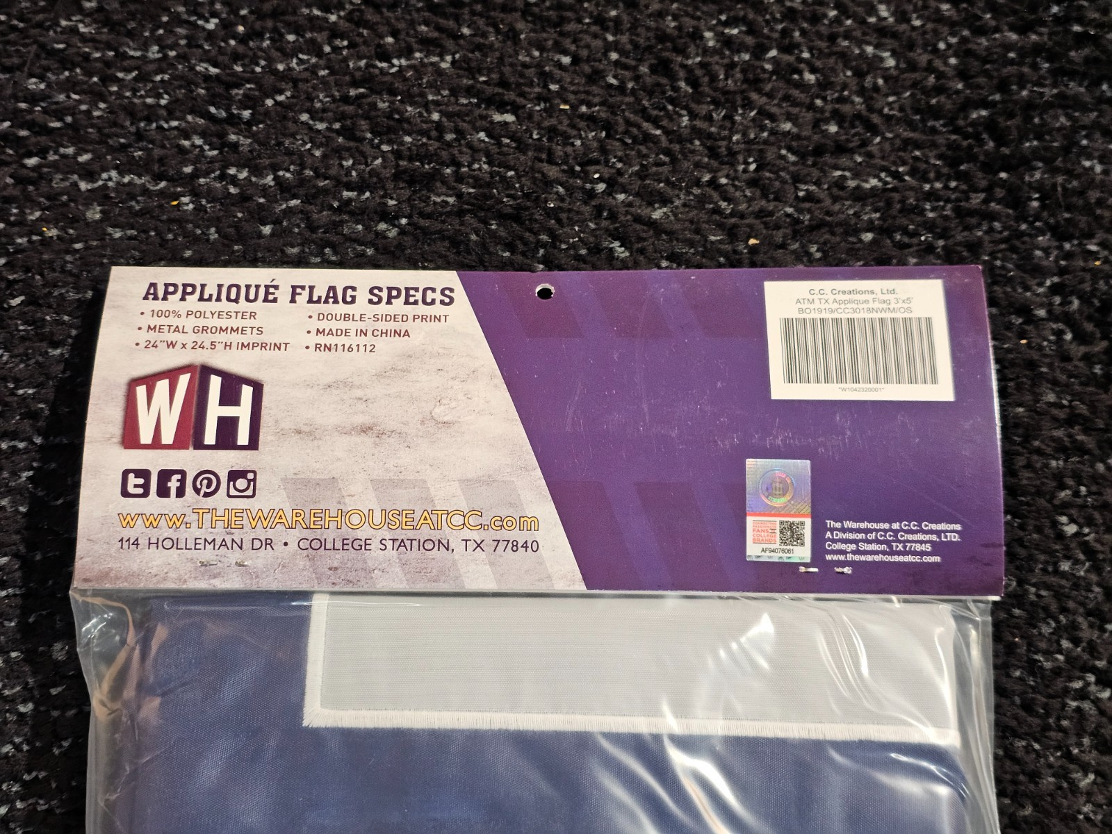 (QTY 3) The Warehouse C.C Creations 3’x 5′ ATM TX Applique Double Sided Flag