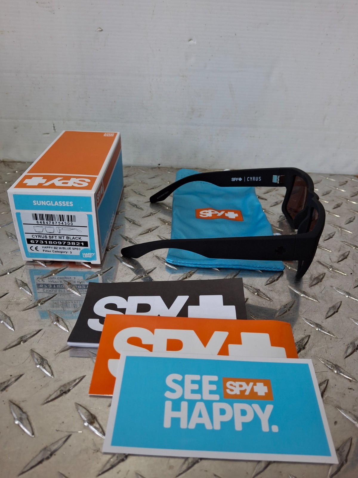 Spy Optic Sunglasses CYRUS Soft Matte Black Happy Bronze Blue Lens 673180973821