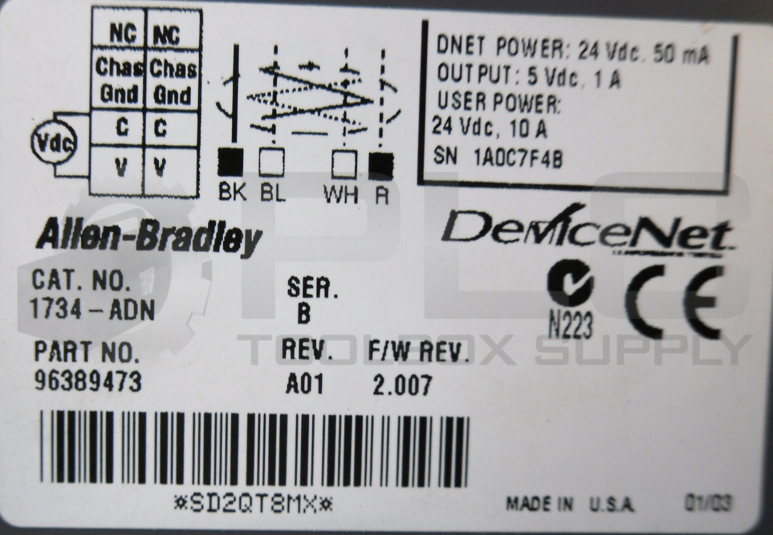 ALLEN BRADLEY 1734-ADN SER B POINT I/O ADPATER DEVICENET W/1734-RTB SER A