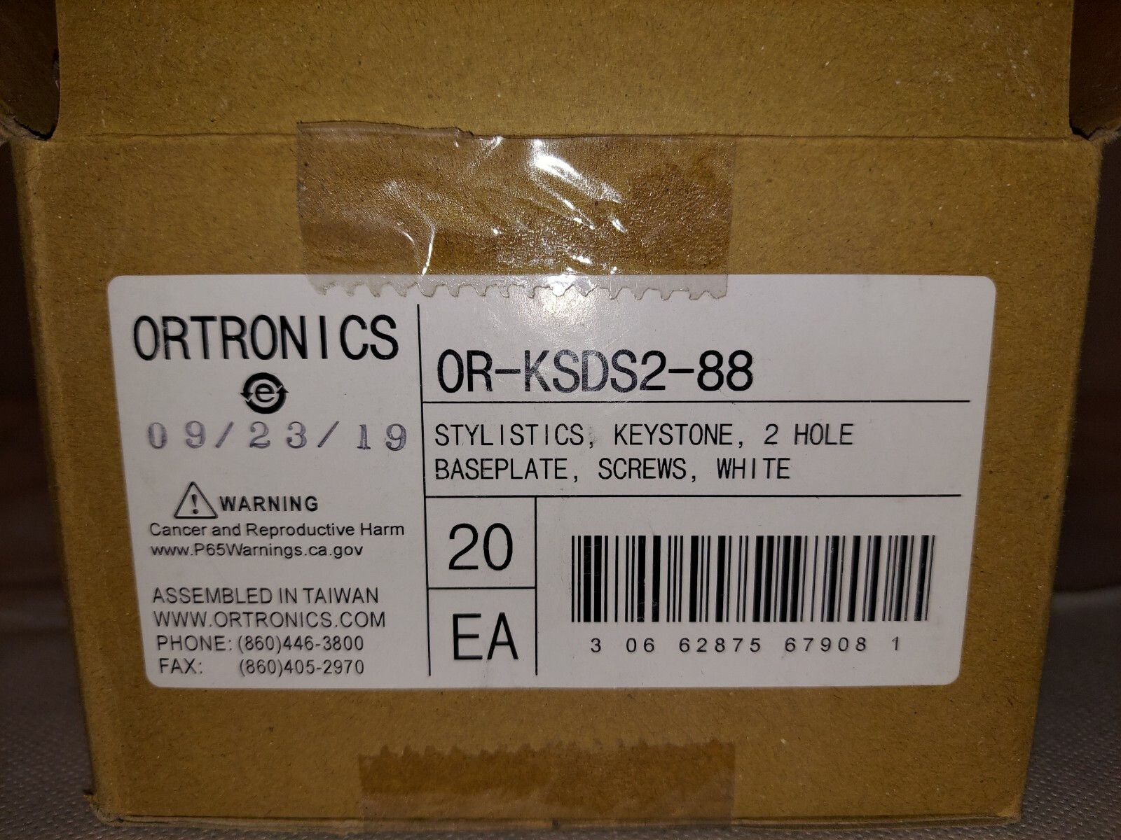 Ortronics OR-KSDS2-88 Stylistics, Keystone, 2 Hole, Base Plate White BOX of 20