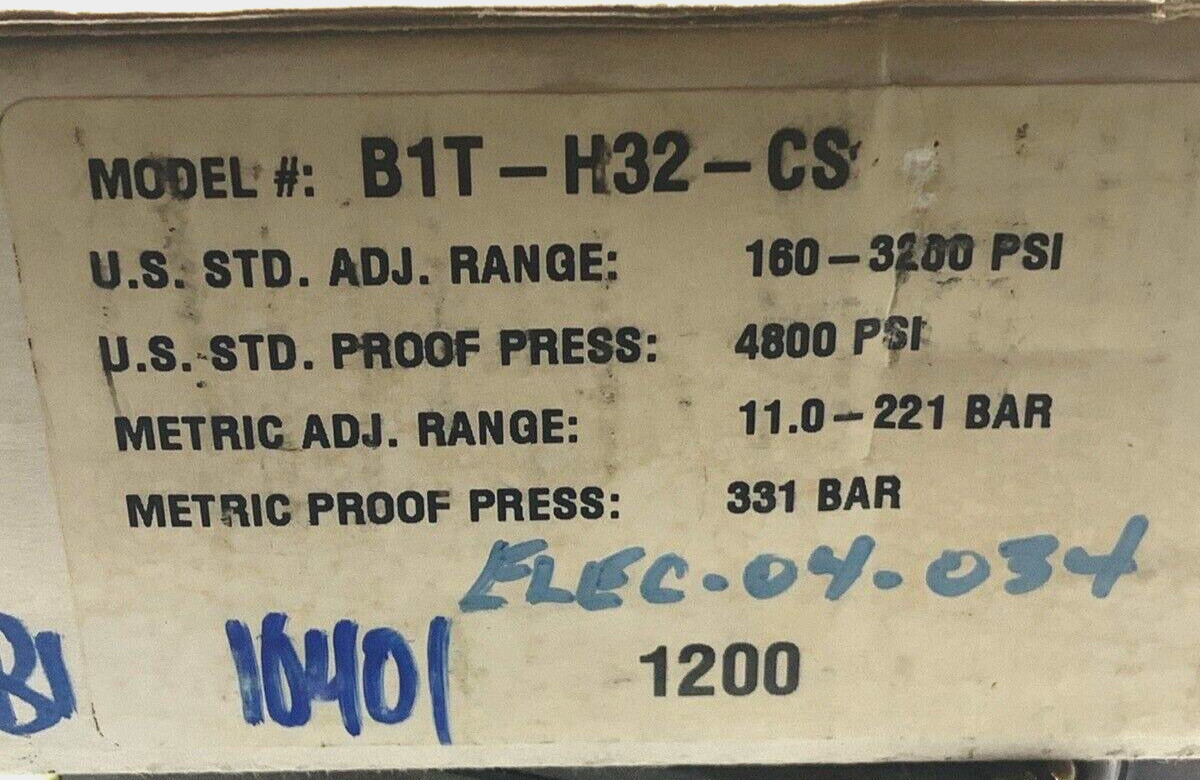 BARKSDALE B1T-H32-CS PRESSURE ACTUATED SWITCH 160-3100 PSI **NOS***