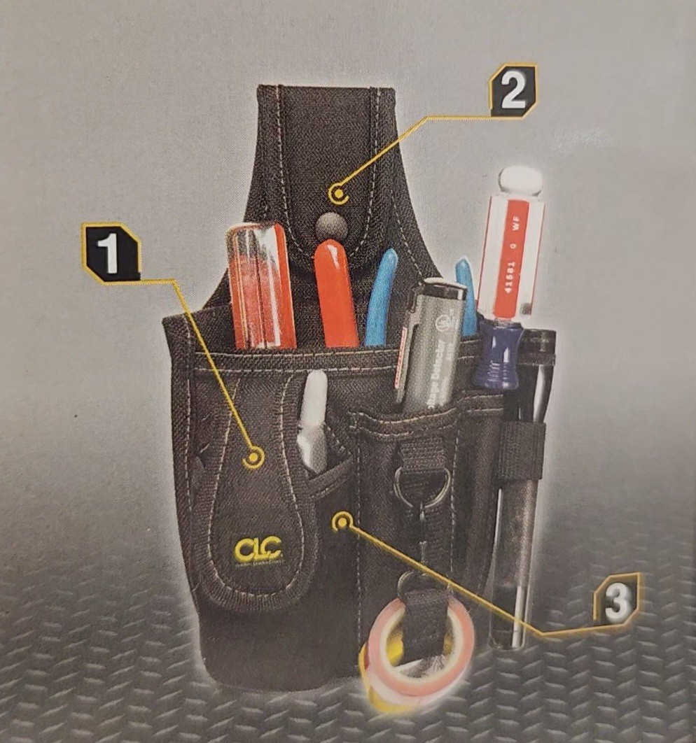 CLC 1501 Tool & Cell Phone Holder 4 Packet Polyester Balck 1-1/2″ Deep 6″ Tall
