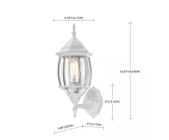Hukoro 1-Light 17 in. Matte White Outdoor Hardwired Wall Lantern Sconce 2-PACK