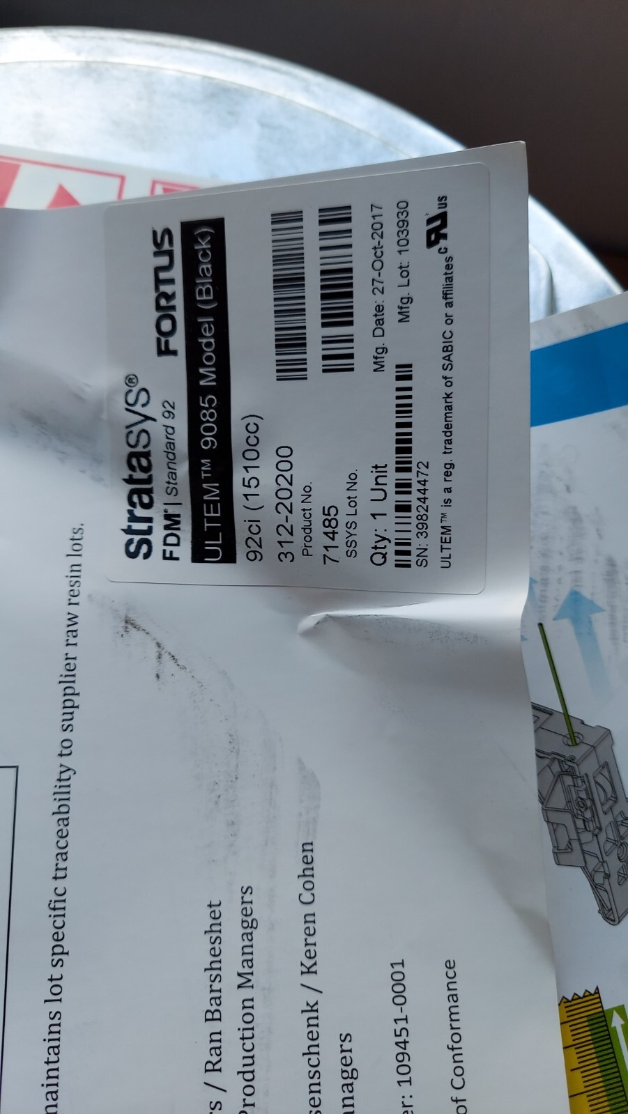 New Stratasys 312-20200 Ultem 9085 Black Filament Canister OCT2017