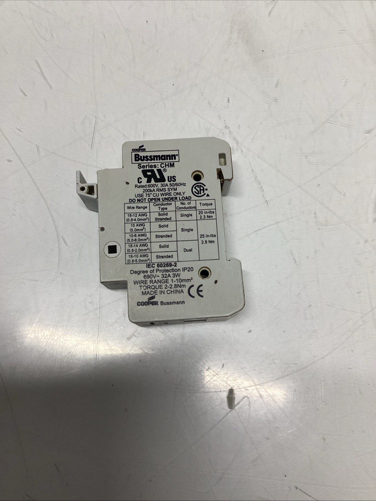 COOPER BUSSMANN SER.CHM 600V 30A 50/60HZ 200KA RMS SYM IEC 60269-2 3W Q-911