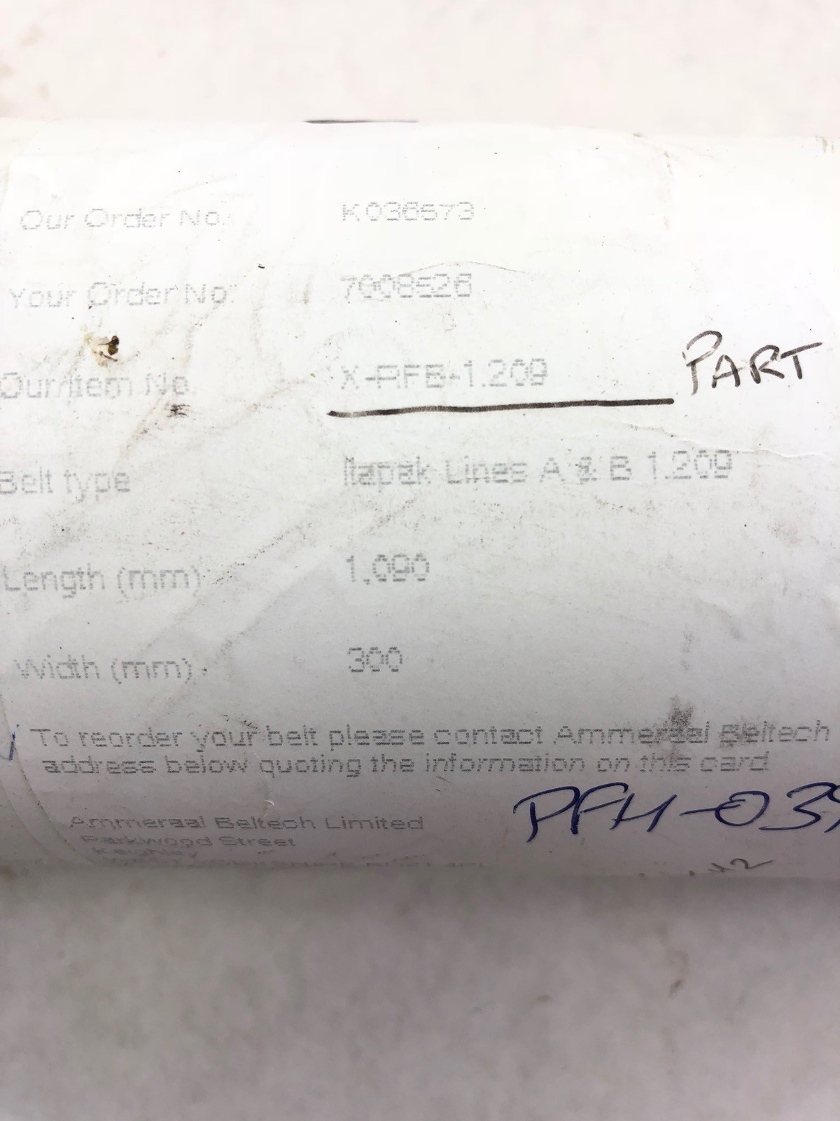 NEW AMMERAAL X-RFB-1.209 ILAPAK CONVEYOR BELT 1090MM LENGTH 300MM WIDTH, (TLO)