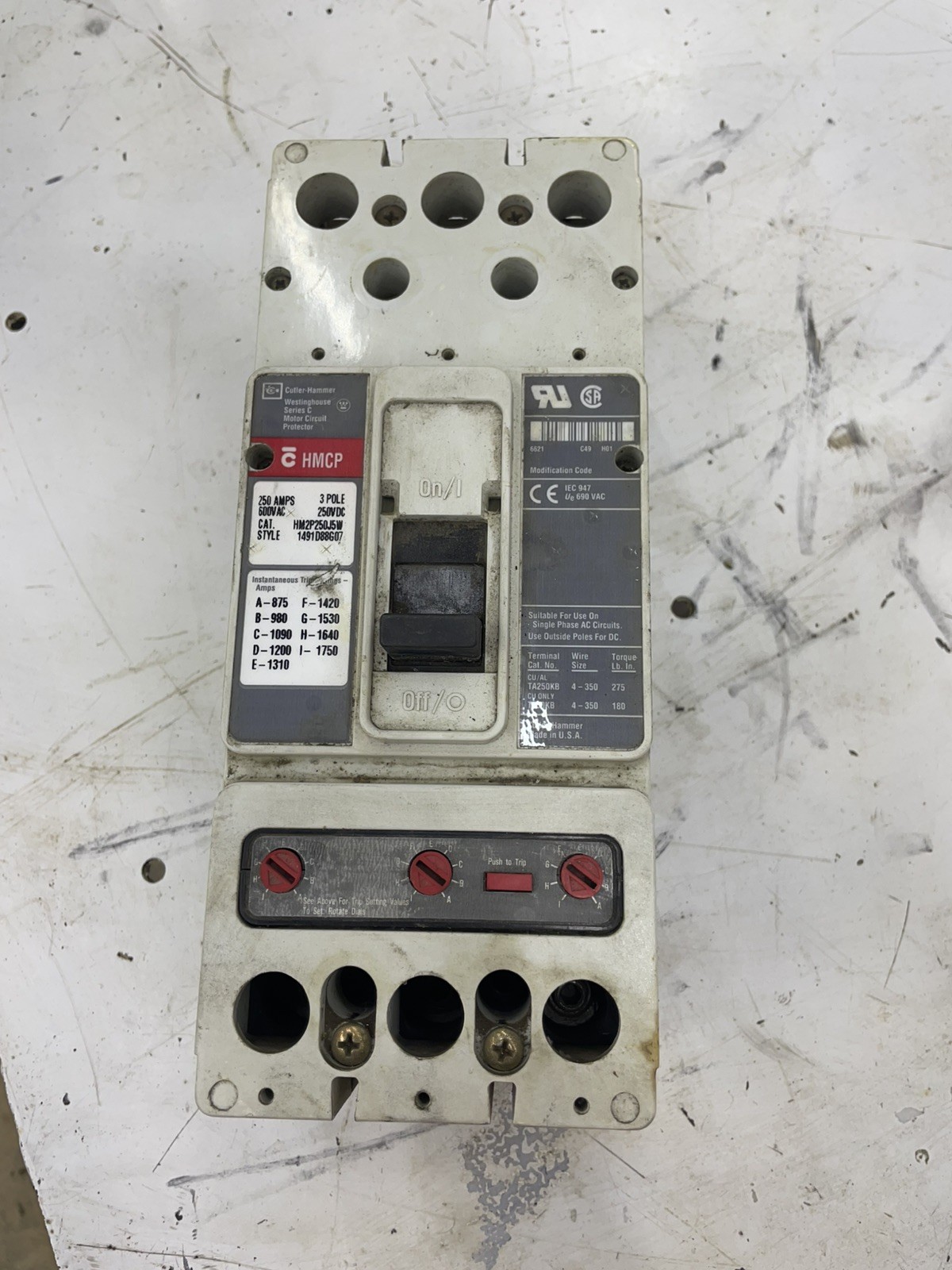 Cutler Hammer HCMP250J5 250 Amp 600 VAC Molded Case Circuit Breaker