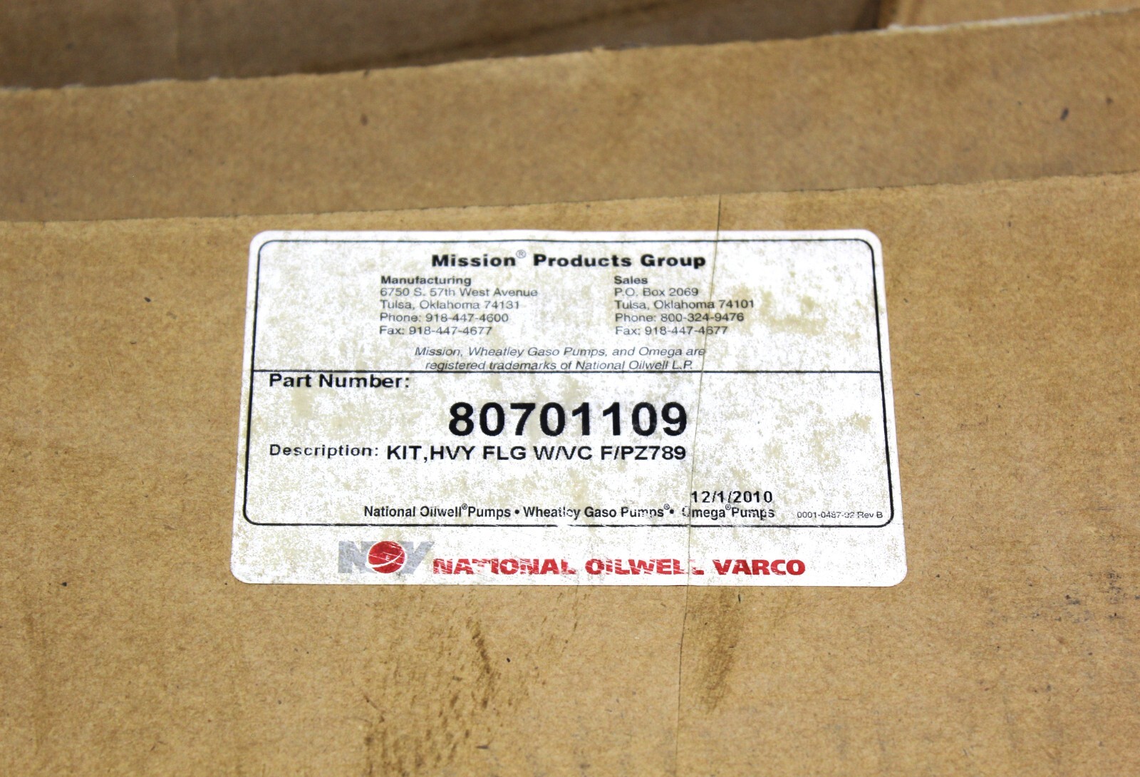 NOV 80701109 KIT HVY FLG W/VC F/PZ789 – NEW SURPLUS ORIGINAL PACKAGING