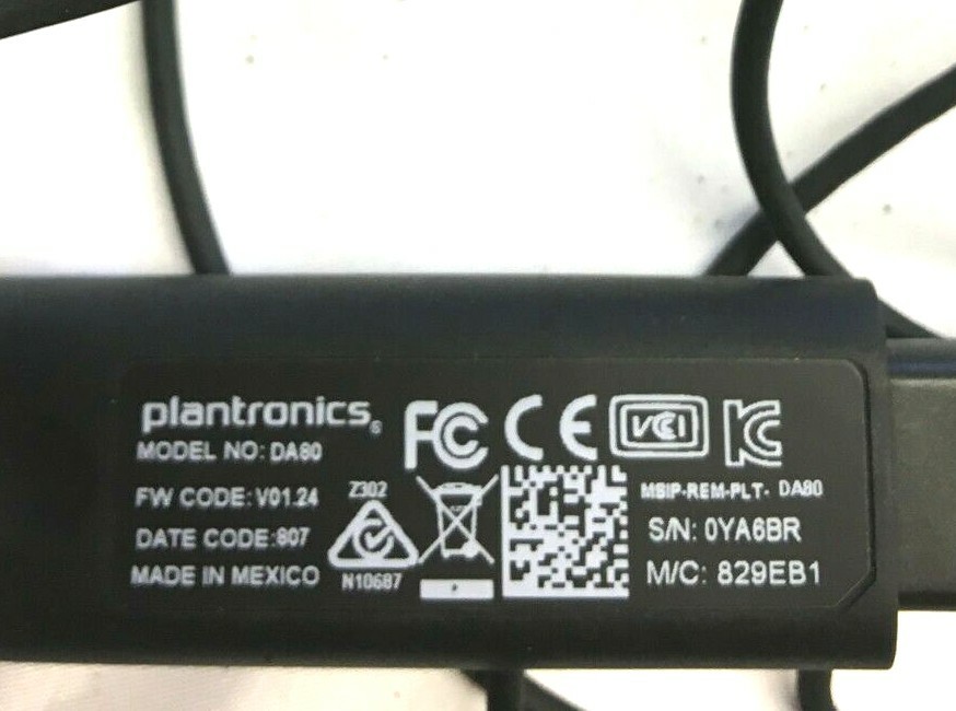 Plantronics Headset USB DA80 EUC Free Shipping