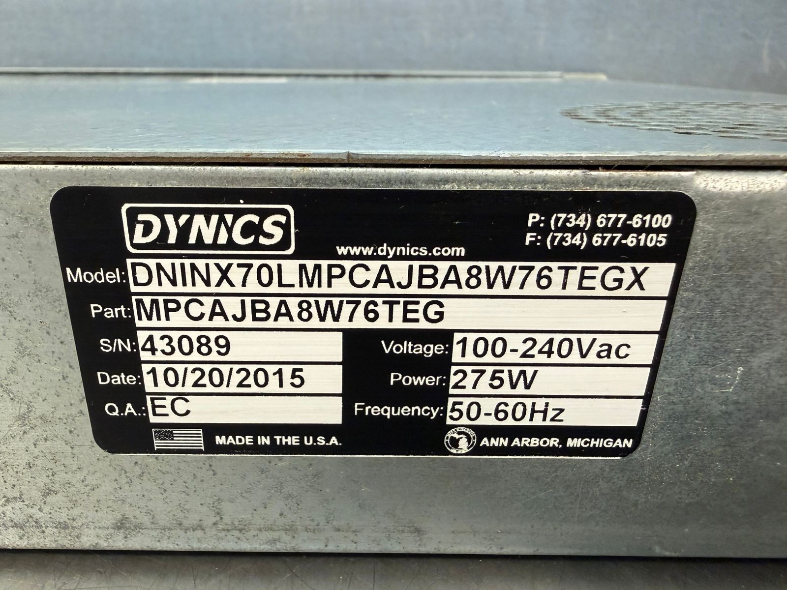 Dynics DNINX70LMPCAJBA / MPCAJBA8W76TEG 100-240 Vac 275W 50-60Hz (12.4.3)
