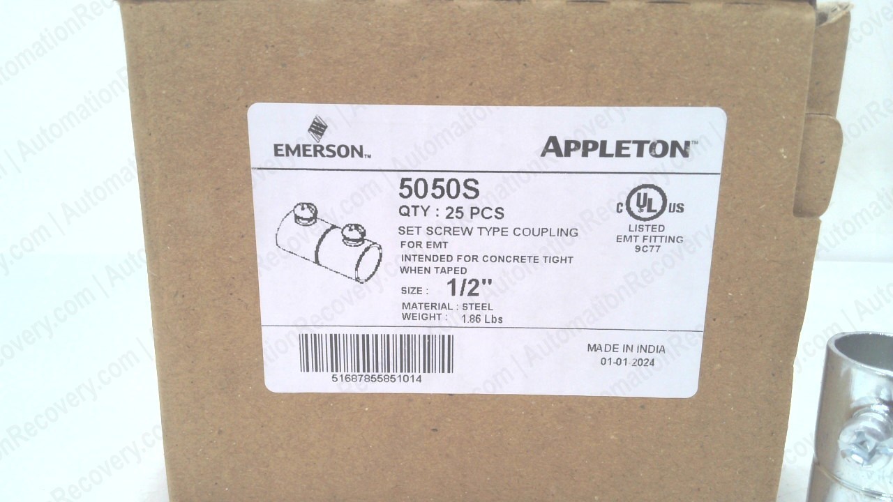 APPLETON 5050S 1/2″ EMT SET-SCREW COUPLING BOX OF 25, NEW #350180