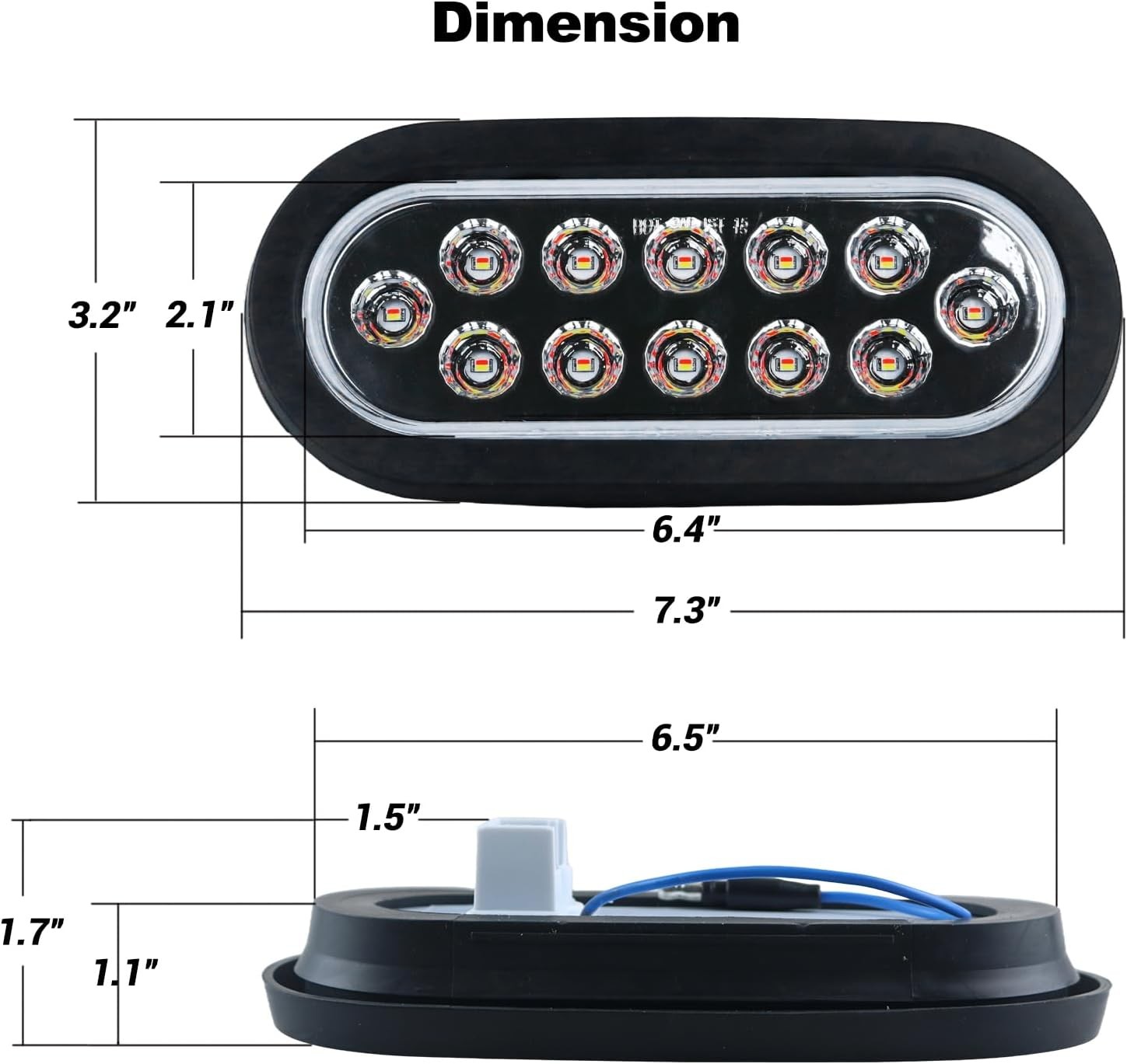 6 Inch Oval Dual Revolution LED Tail Lights Red Stop Turn Tail Lights White Back