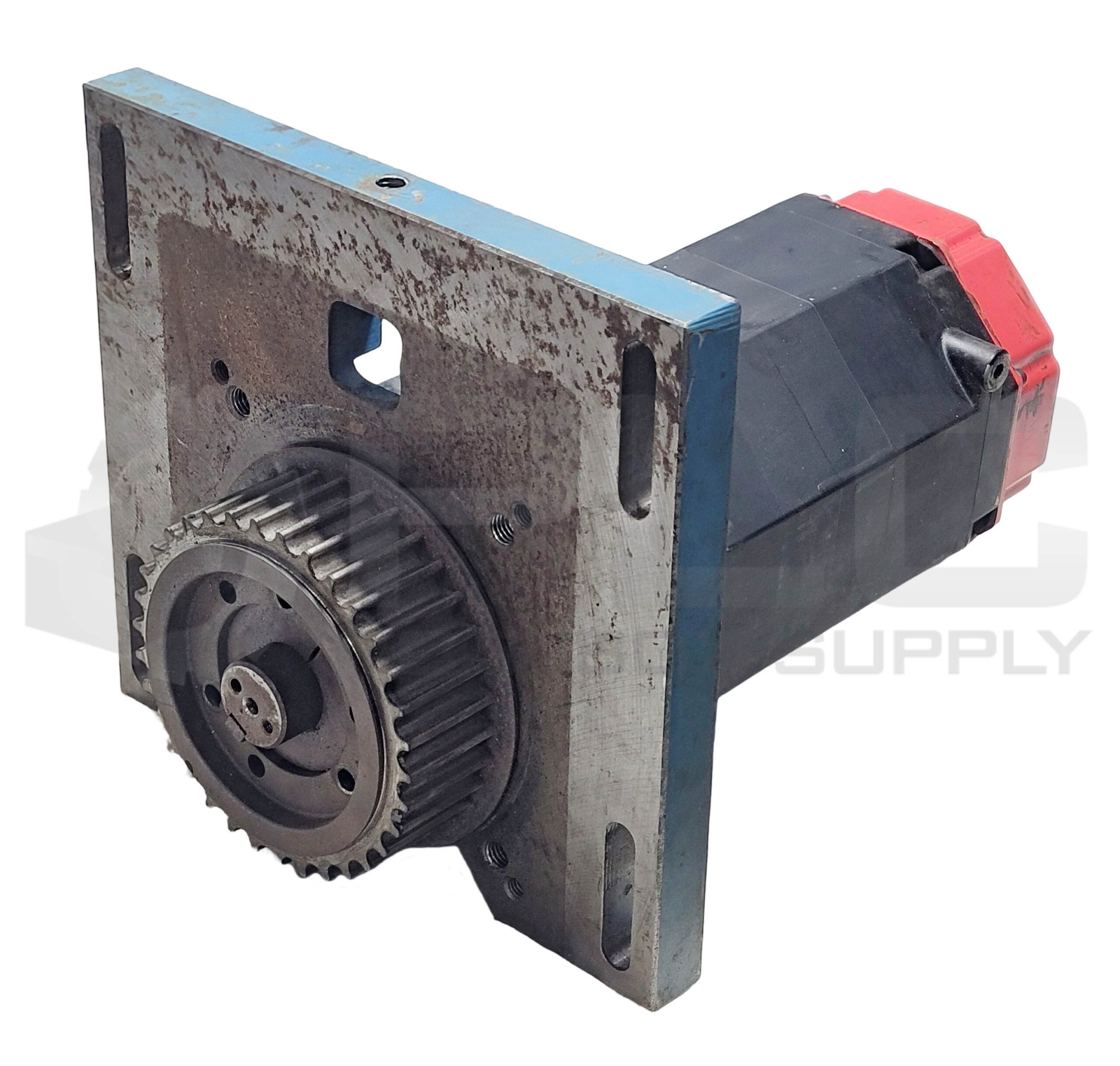 FANUC A06B-0502-B074#7008 SERVO MOTOR AC W/ 11″x12-1/4″ MOUNT PLATE W/ SPROCKET
