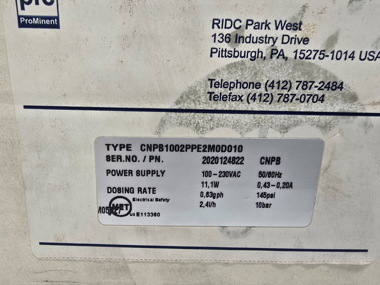 NEW IN BOX! PROMINENT FLUID CONTROLS DOSING PUMP CNPB1002PPE2M0D010