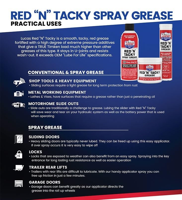 Lucas Oil 10005 Red N Tacky Grease – 14 Ounce Cartridge Pack of 10