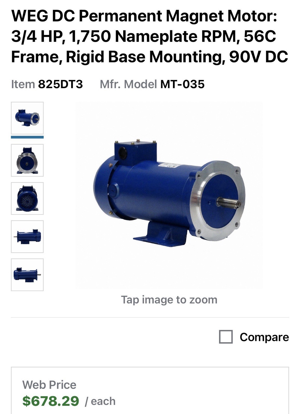 WEG MT-035 DC Permanent Magnet Motor 3/4hp 1750rpm 90V Minor Scratch See Photo