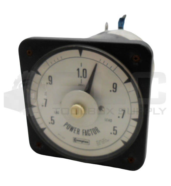 CROMPTON 077-427A-QQAD POWER FACTOR METER .5 LAG- .5 LEAD 120V 5A