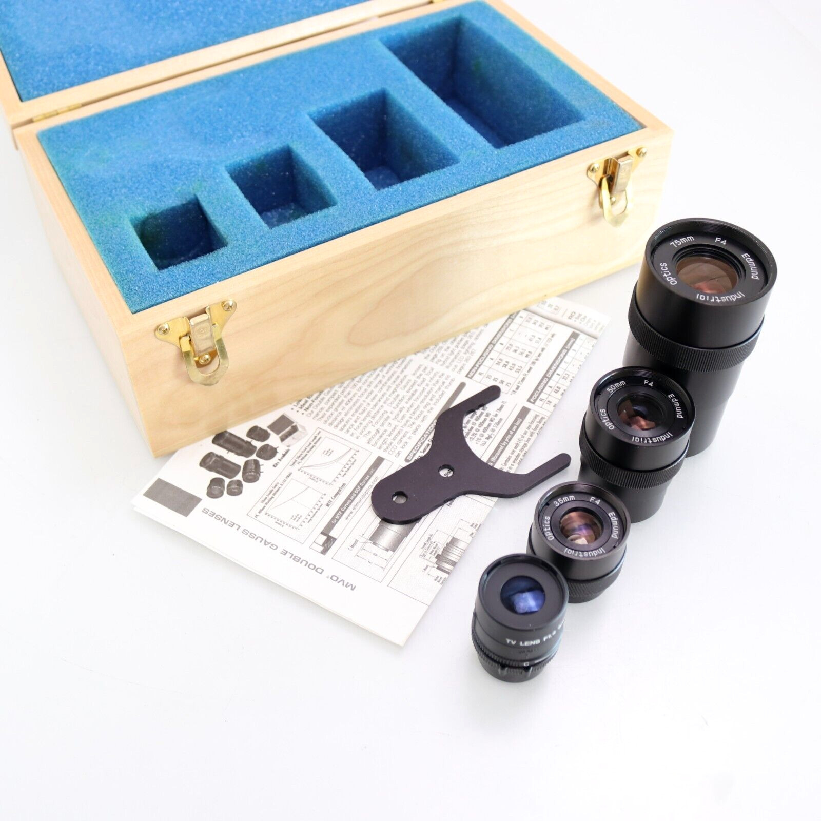 EO Edmund Inustrial Optics Kit MVO Double Gauss Lenses 75mm / 50mm / 35mm / TV