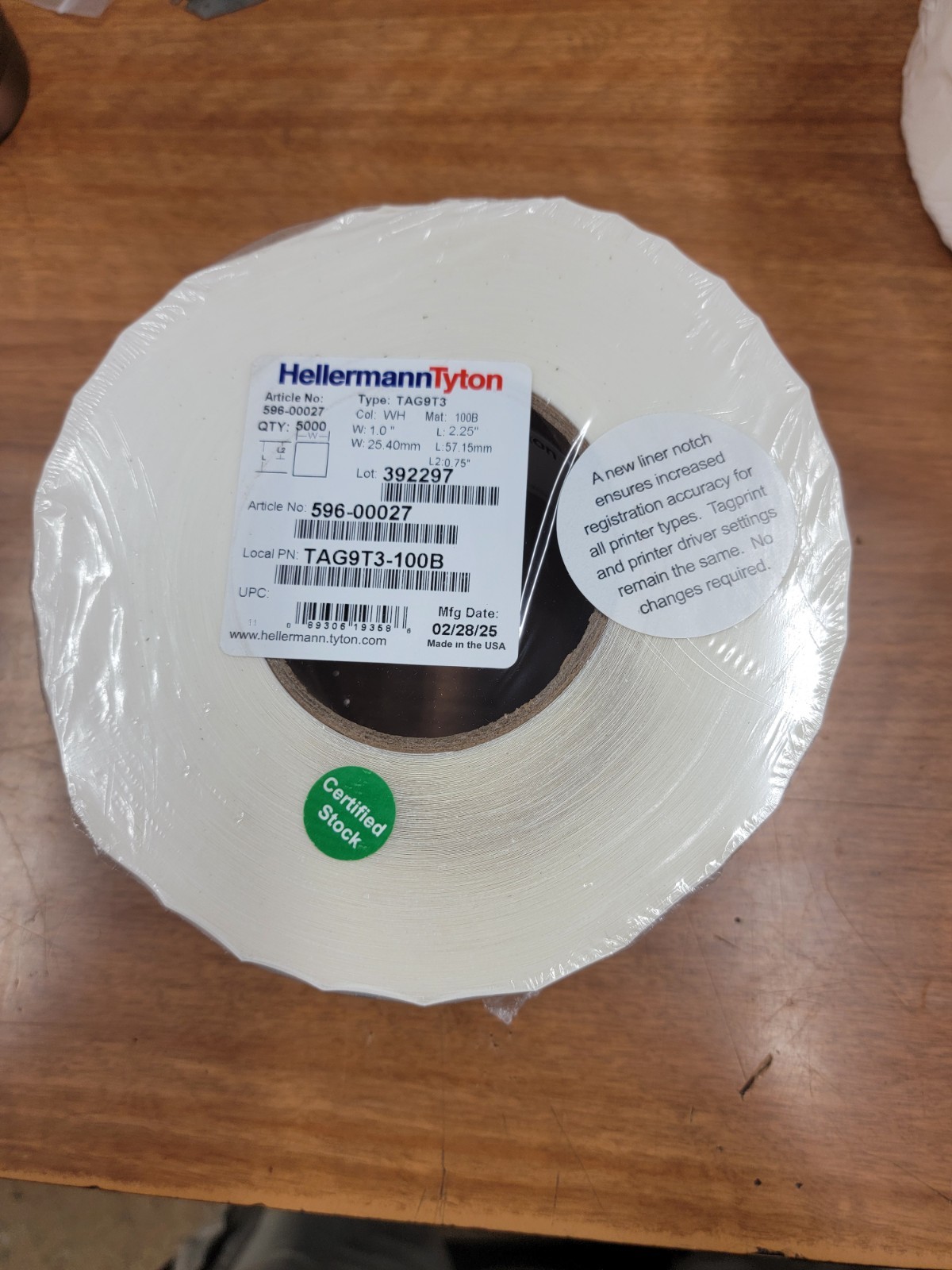 HellermannTyton TAG9T3-100B, 5000pk, 1″ Wide X 2-1/4″ Long, 2/28/25 Mfg Date
