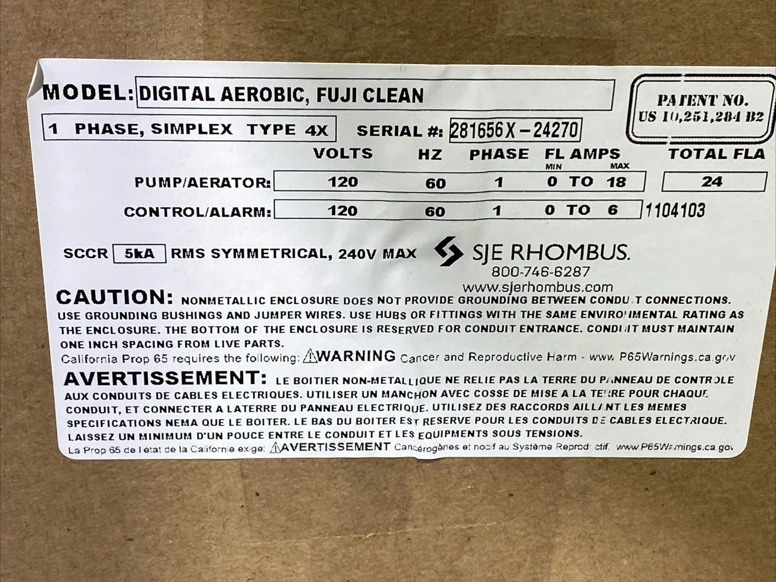 SJE Rhombus Fuji Clean USA Digital Aerobic Control Panel New