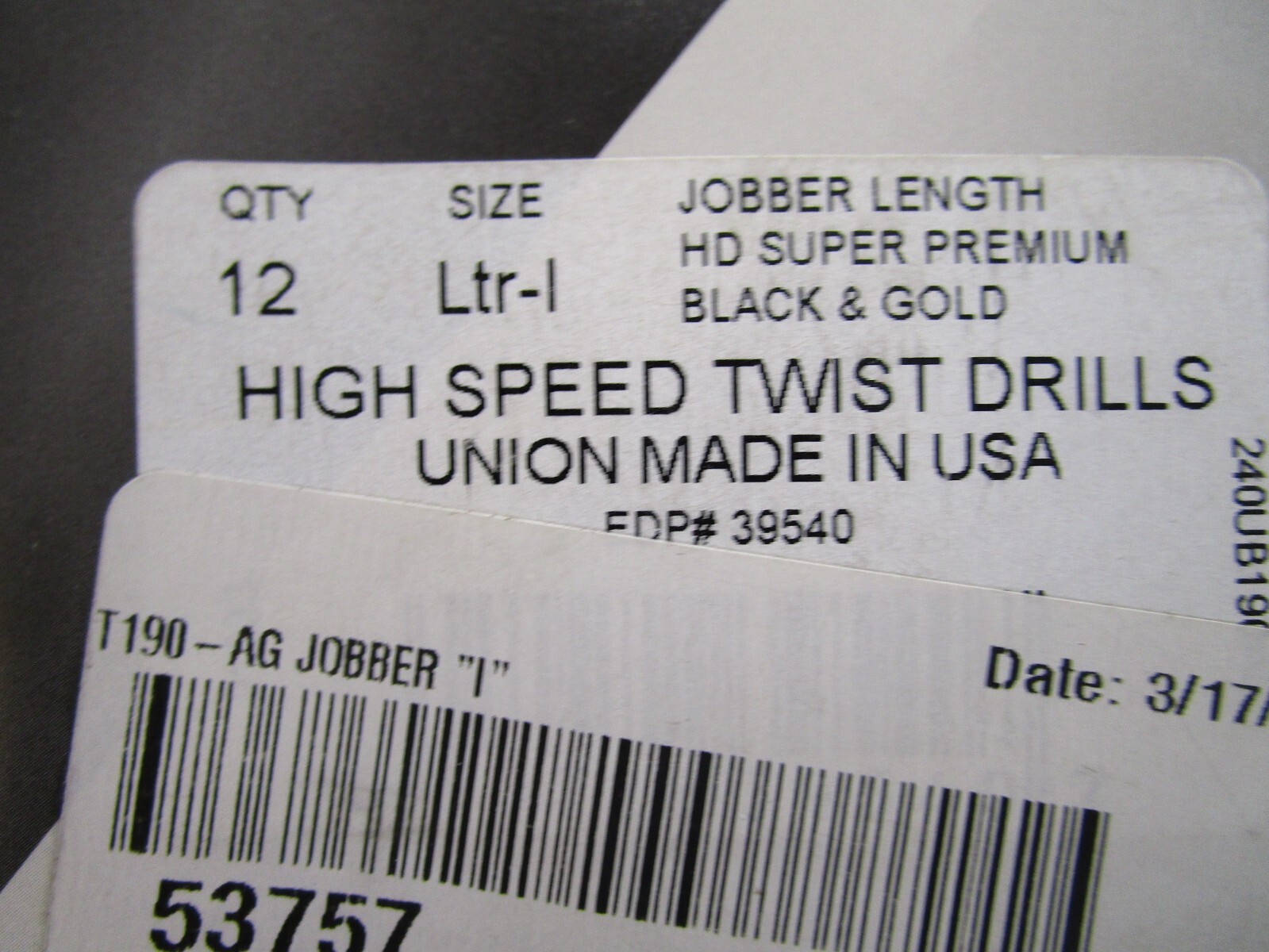 Ltr I HSS 135° Split Point Black and Gold Finish Jobber Drill QTY 6