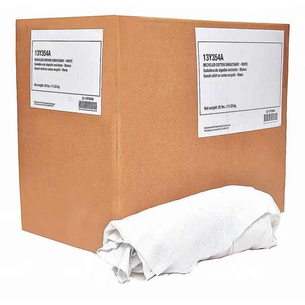 Tough Guy 13Y354 Cotton Cloth Rag 25 lb. Varies Sizes, White